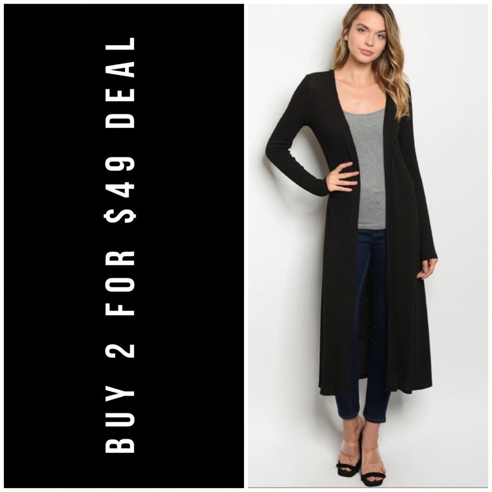 Black Buttoned Down Ribbed Duster